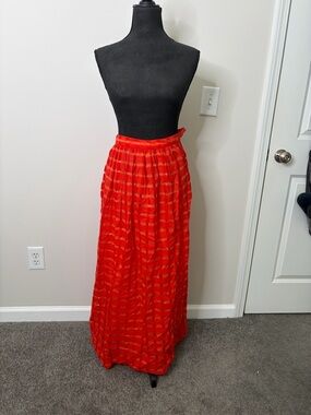 vintage 1960s 1970s 100% wool bright, red and coral pink a line maxi skirt najla